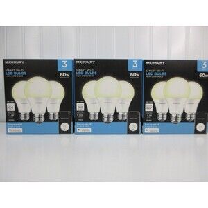3 Smart WiFi Led Light Bulbs 3Pk White 60W Non-dimmable A19 Merkury Innovations
